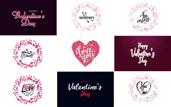 Hand Drawn Black Lettering Valentine Day Pink Hearts White Background — 图库矢量图片