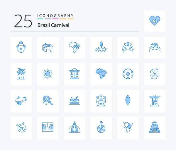 Brazil Carnival Blue Color Icon Pack Including Sunset Sun Mask — Stockvector
