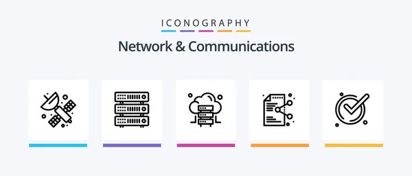 ネットワークと通信ライン5アイコンパック質問を含む オンラインで グループだ ネットワークだ クリエイティブアイコンデザイン — ストックベクタ