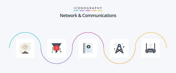 Network Communications Flat Icon Pack Including Network Signal Speedometer Tower — Stockvektor