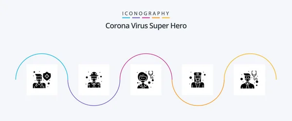 Corona Virus Super Hero Glyph Icon Pack Including Physician Doctor — Stockvector