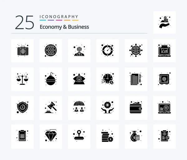 Economy Business Solid Glyph Icon Pack Including Wide Office Communication — Stok Vektör