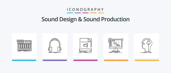 Sound Design Sound Production Line Icon Pack Including External Audio — Vector de stock