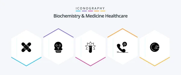Biochemistry Medicine Healthcare Glyph Icon Pack Including Hospital Phone Medical — Stock vektor