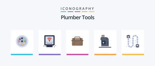Plumber Flat Icon Pack Including Drain Plumbing Mechanical Plumber Cleaner — Stock Vector
