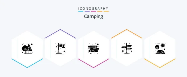 Camping Glyph Icon Pack Including Sun Outdoor Log Camping Arrows — Stock vektor
