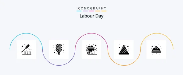 Labour Day Glyph Icon Pack Including Labor Day Construction Traffic — Διανυσματικό Αρχείο