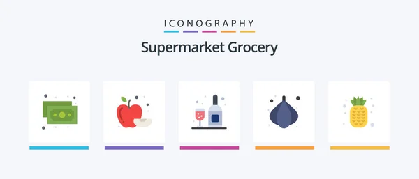 Grocery Flat Icon Pack Including Glass Pineapple Food Creative Icons — Stok Vektör