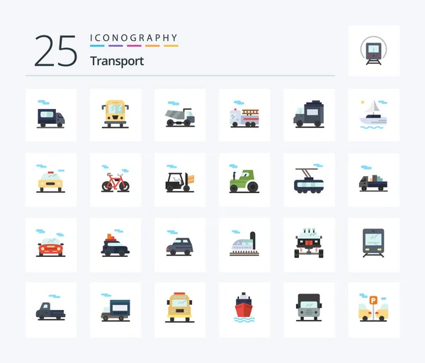 Transport Flat Color Icon Pack Including Car River Quad Boat — Image vectorielle
