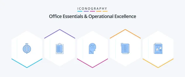 Office Essentials Operational Exellence Blue Icon Pack Including Report Work — Stockový vektor