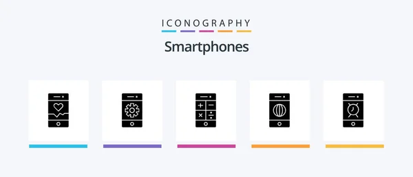 Smartphones Glyph Icon Pack Including Alarm Internet Smartphone Electronics Technology — Stockvector