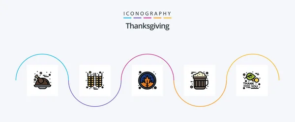 Thanksgiving Line Filled Flat Icon Pack Including Autumn Hot Leaf — Stok Vektör