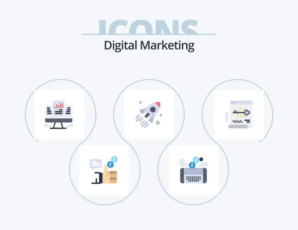 Digital Marketing Flat Icon Pack Icon Design Business Launch Facebook — Wektor stockowy