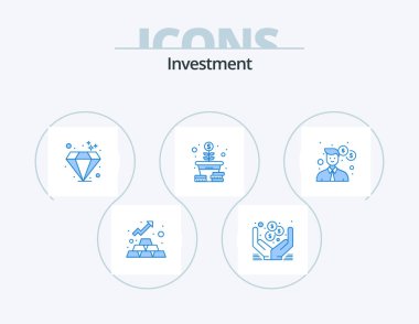 Investment Blue Icon Pack 5 Icon Design. office. business. diamond. coins. money