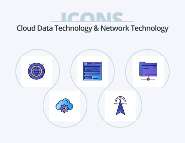Cloud Data Technology And Network Technology Line Filled Icon Pack 5 Icon Design. cloud. mainframe. arrow . datacenter. computing