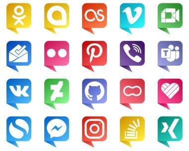 20 Minimalist Chat bubble style Social Media Icons such as vk. microsoft team. inbox and viber icons. Eye catching and high quality