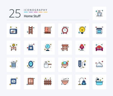 Home Stuff 25 Line Filled icon pack including fancy light. cabinet. watch. clock