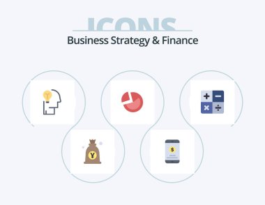 Business Strategy And Finance Flat Icon Pack 5 Icon Design. diagram. pie chart. money. solution. mind