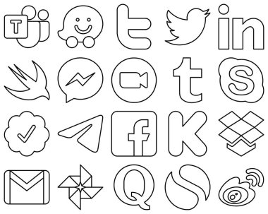 20 Modern and professional Black Line Social Media Icons such as chat. tumblr. messenger and video icons. High-definition and professional