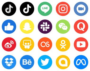 20 High-quality White Icons wechat. snapchat and facebook Flat Circle Backgrounds