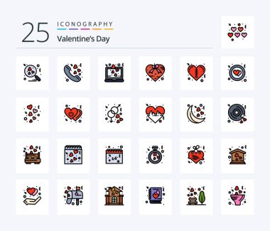 Valentines Day 25 Line Filled icon pack including valentines. present. laptop. valentine. love
