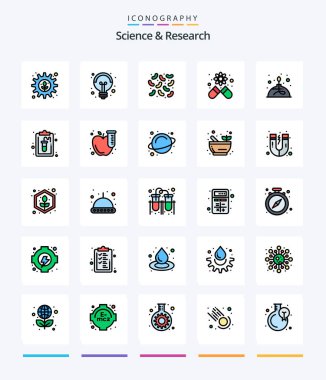 Creative Science 25 Line FIlled icon pack  Such As lab. burner. bacteria. alcohol. medicine