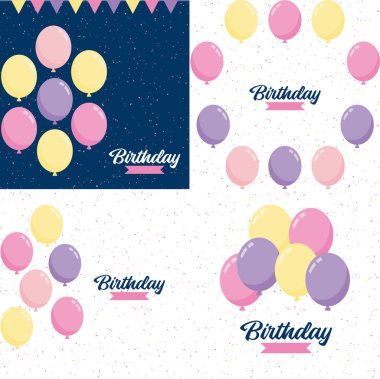 Birthday banner with frame and hand-drawn cartoon watercolor balloons symbolizing a birthday party design suitable for holiday greeting cards and birthday invitations