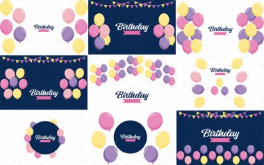 Happy Birthday design with a pastel color scheme and a hand-drawn cake illustration