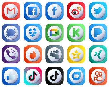 20 Cute 3D Gradient Icons of Major Social Media Platforms such as video. dropbox. china and signal icons. Fully Customizable and Minimalist