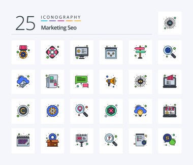 Marketing Seo 25 Line Filled icon pack including arrow. website. monitor. webpage. ranking