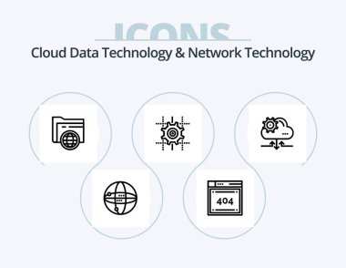 Cloud Data Technology And Network Technology Line Icon Pack 5 Icon Design. power. find. globe . search. cloud