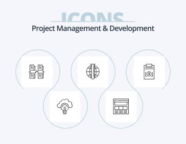 Project Management And Development Line Icon Pack 5 Icon Design. offer. initial. license to work. business. id