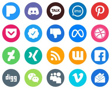20 Elegant White Icons dribbble. meta. video. facebook and twitter verified badge Flat Circle Backgrounds