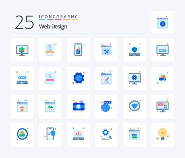 Web Design 25 Flat Color icon pack including setting. tools. document. repair. tablet