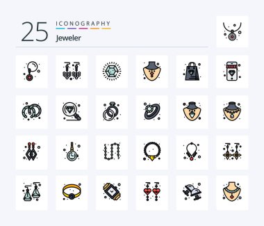 Jewellery 25 Line Filled icon pack including earrings. diamond. gem. mobile. bag