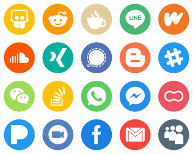 Flat Circle White Icon Collection spotify. blogger. soundcloud and signal 20 High-quality Icons