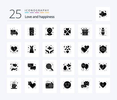 Love 25 Solid Glyph icon pack including lifestyle. love. location. gift. rose