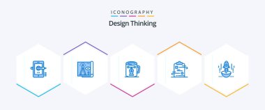 Design Thinking 25 Blue icon pack including checklist. clipboard. paper. nodes. drawing