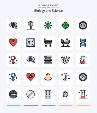 Creative Biology 25 Line FIlled icon pack  Such As infarct. laboratory. animal. chemistry. biochemistry