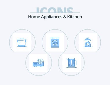 Home Appliances And Kitchen Blue Icon Pack 5 Icon Design. weighing. machine. cooker. washing. kitchen