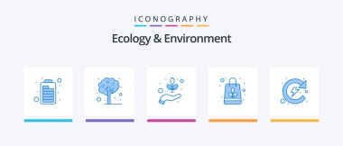 Ecology And Environment Blue 5 Icon Pack Including energy. natural. environment. recycle bag. organic. Creative Icons Design