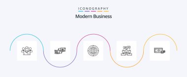 Modern Business Line 5 Icon Pack Including global. communication. business. business. information