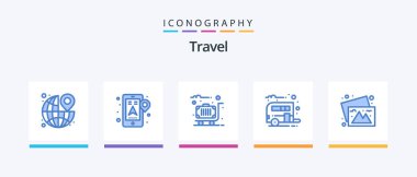 Travel Blue 5 Icon Pack Including camera. caravan. navigation. camping. case. Creative Icons Design