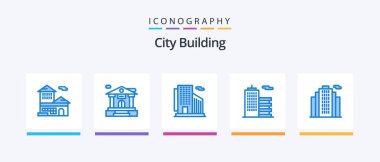 City Building Blue 5 Icon Pack Including real. building. office. office. business. Creative Icons Design