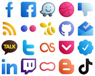 Gradient Social Media Brand Icons 20 pack such as lastfm. twitter. feed. kakao talk and github icons. Fully editable and professional