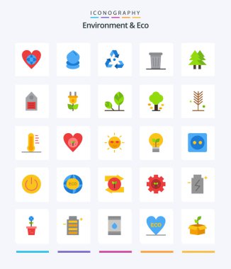Creative Environment And Eco 25 Flat icon pack  Such As tree. plant. environment. environment. garbage