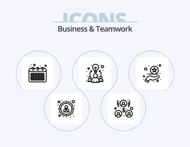 Business And Teamwork Line Icon Pack 5 Icon Design. money. cash. badge. team work. building