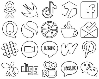20 Stylish and elegant Black Line Social Media Icons such as caffeine. facebook. dribbble and question icons. Modern and high-quality