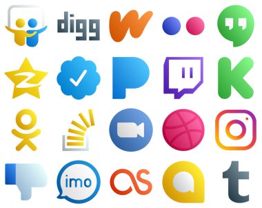 20 High Quality Gradient Social Media Icons such as question. odnoklassniki. tencent. funding and twitch icons. Unique and high definition