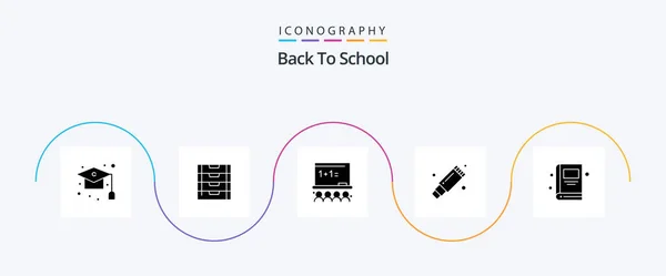 Back School Glyph Icon Pack Including Book Rubber Storage Remover — Vettoriale Stock